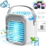 Portable Air Cooler, Rechargeable Evaporative Air Conditioner Fan with 3 Speeds 7 Colors, 3 in 1 Air Cooler with Water Tank, Cordless Personal Air Cooler with Handle for Home, Office and Room