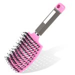 URAQT Hair Brush, Boar Bristle Paddle Hairbrush for Women, Soft Massage Hair Comb, Detangle Hair Brush for Long Thick Curly Hair, Reducing Hair Breakage and Frizzy