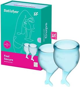 Satisfyer Feel Secure Menstrual Cup - Reusable Period Cup with Removal Stem - Soft, Flexible Body-Safe Silicone, Easy Insertion & Removal - Includes 2 Cup Sizes for All Flows (Light Blue)