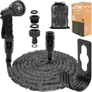 HOMOZE 100ft Expandable Garden Hose – Anti-Leakage, 10-Function Nozzle, Black