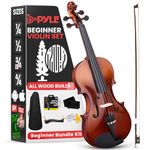 Pyle 3/4 Size Beginner Violin Starter Kit, Violin Starter Package with Travel Case & Bow, Extra Strings, Digital Tuner, Shoulder Rest & Cleaning Cloth for Students, Kids, Adults