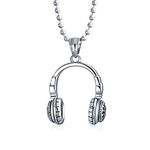 Bling Jewelry Hip Hop Music Lover DJ Headphones Pendant Necklace for Men for Teen Silver Tone Stainless Steel with Ball Chain