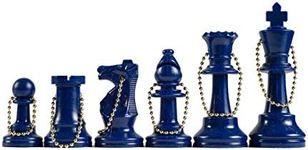 WE Games Bulk Keychain Chess Set, 17 Blue Plastic Chess Pieces w/Chain, Key Ring, Cute Keychain Accessories, Keychain for Men, Car Keys Keychain