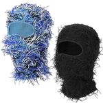 QKURT 2 Pcs Distressed Balaclava, Knitted Ski Mask Full Face Windproof Warm Cool Hat, Motorcycle Cycling Winter Warm Face Mask Special Party Dress-up for Men