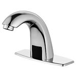 Automatic Touchless Bathroom Sink Faucet Bathroom Tap with Deck Plate, Battery or Plug-in Powered, Commercial Auto Motion Sensor Hot Cold Mixer Solid Brass Faucet, 1 Hole or 3 Hole, Chrome
