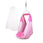 beetot New Born Baby Swing Cradle (jhula) | Cradle Cloth with Removable Mattress Bed, Mosquito net, Spring and Triangle Hanger | Weight Capacity up to 20kg | Age from 0-12 Months (Wave Pink)