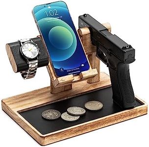 DGWJSU Pistol Rack for Gun Safe, Wood Handgun Rack Holder for Gun, Phone Docking Station as Nightstand Organizer as Gifts for Men Boyfriend Husband Father in Anniversary Birthday Christmas