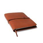 Theodore A5 Leather Journal Cover - Premium Leather Padfolio Fits A5 5.5 x 9” Notebook - Pocket for Card, Pen Holder, Bookmark, Phone - Fits Moleskin Notebook L - Cognac Brown