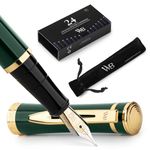 Wordsworth & Black Fountain Pen Set, 18K Gilded Medium Nib, Includes 24 Pack Ink Cartridges, Ink Refill Converter & Gift Pouch, Gold Finish, Calligraphy, [Racing Green], Perfect for Men & Women…