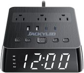 JACKYLED Alarm Clock with 4 USB Chargers Power Strip 3 Outlets 1700J Surge Protector Nightstand Dimmable Digital Clock with Dual Alarm and Snooze Function for Bedroom, Full Screen LED Display