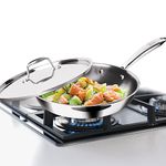 MILTON Pro cook 24 cm Frying Pan, Triply Stainless Steel with Lid, 1.7 Litre, Skillet for Curry, Stir-Fry, Omelette Pans, Sauté Induction & Gas Friendly Steel Pan, 3 Years Warranty