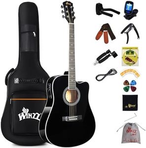 Winzz 4/4 Electro-Acoustic Guitar, Western Guitar Set for Adults and Beginners, Acoustic Guitar 41 Inch with 4-Band Equaliser (Dreadnought, Glossy, Black)