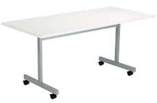 Office Hippo Office Table, Sturdy & Stylish Tilting Table Desk, Work Table For Home Office, Versatile Computer Table For Meeting Room or Boardroom, 5 Year Guarantee - White / Silver