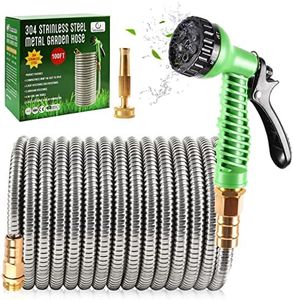 Yereen 304 Stainless Steel Metal Garden Hose 100FT, Garden Hose with 3/4" Fittings and 2 Function Nozzle, Kink Free Flexible Outdoor Water Hose