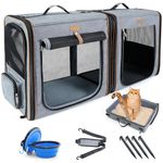 Lekereise Extra Large Cat Carrier for 2 Cats, 2-in-1 Cat Travel Carrier with Litter Box, (20.85" x2) x19.7"x19.7" Pet Carrier with Zipper Locks for Moving Across The Country (No Hammock) - Grey