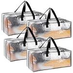 4 Pack 92L Clear Clothes Storage Bags, Waterproof Heavy Duty Moving Storage Tote with Strong Zipper&Handles for Moving House, Blankets, Duvet and Under Bed Storage