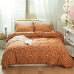 VClife Twin Cotton Duvet Cover Pumpkin Floral Duvet Cover Sets for Girls, 3 Pieces Kids Rust Burnt Orange Caramel Bedding Sets, 1 Twin Size Botanical Duvet Cover & 2 Pillowcase