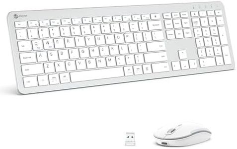 iClever GK08 Wireless Keyboard and Mouse - Rechargeable Keyboard Ergonomic Quiet Full Size Design with Number Pad, 2.4G Stable Connection Slim White Keyboard and Mouse for Windows Mac OS Computer