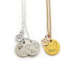 Paw Print Charm with Engraved Dog Ears Disc Necklace, Cute Paw Dog Disc Necklace, Dog Memorial Necklace with Paw Print Charm, Dog Breed Jewellery, Dog Memory Jewellery, Dog Ears Charm Necklace