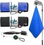 Amy Sport Golf Towels for Golf Bags for Women Men Value 2 Pack with 3 Strong Magnetic Retractable Carabiner and Black Brush, 16''X16'' Microfiber Waffle Pattern Towel Absorbent Set (Black&Blue)
