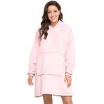 Lostrain Blanket Hoodie, Oversized Oodie Sherpa Wearable Super Soft Warm Cozy with Giant Hoody Plush Fleece Big Pocket Fit for Adults Men Women Teens One Size Indoor Outdoor-Pink