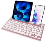 Wireless Bluetooth Keyboard with Integrated Stand, Support Multi Devices for iPhone/iPad/Tablet/PC, 78Keys Rechargeable Silent Portable Keyboard Stand Slot for Windows/Android/iOS/Mac OS(Rose Gold)