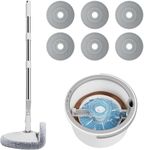 Mop and Bucket with Wringer Set,Spray Mops Wet Dry with 6 MicrofiberMop Head & 128 cm Extended Handle,Foldable Mop Head,360° Spin Mop Bucket Set for Laminate Wood Ceramic Tiles Floor Cleaning