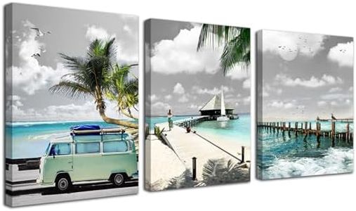 Acocifi Ocean Canvas Wall Art Beach Coastal Seascape Painting Mint Green Picture Bathroom Tropical Turquoise Palm Tree Print Artwork Framed for Bedroom Living Room Home Office Decor 12"x16"x3