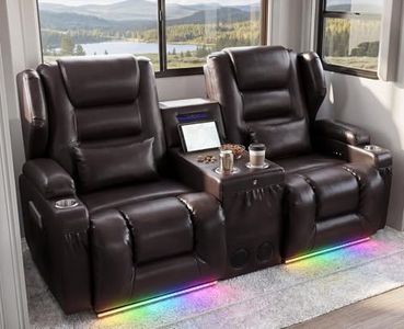 RV Loveseat Recliner Wall Hugger, Power Reclining Loveseat with Console, Lift-Up Table, USB, Outlet, 5 Pockets, Cup Holder, LED Light, RV Couch Sleeper Sofa RV Furniture for Travel Trailers Camper