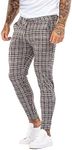 GINGTTO Mens Chinos Pants Slim Fit Stretch Casual Pants Men Grey Plaid 36