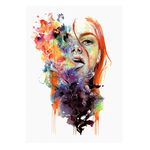 2 x Colourful Woman's Face XL Tattoo - Red Hair Watercolour Smoke - Body Temporary Tattoo - HB442 (2)