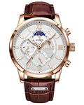 Mens Watches Waterproof with Brown Leather Strap Chronograph Analog Quartz Movement Delicate Dial Classic Wrist Watch for Men