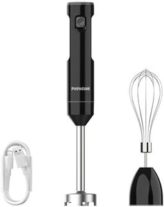 Cordless Variable Speed Hand Blender, POYOCOM Immersion Blender handheld Rechargeable, with Type-C Cable, Egg Whisk for Smoothies, Milkshakes, Sauces, Puree Baby Food and Soups – Black, TL6001