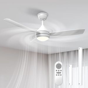 Airwit Ventilatore da Soffitto con Luce LED Regolabile 106cm, 3 Pale Snap-On, Silenzioso Ventilatore da Soffitto con Telecomando per Camera Soggiorno Cucina, 6 Velocità, Montaggio Rapido, Bianco