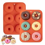 Aichoof Silicone Donut Moulds for 6 Doughnuts, Set of 2. Food Grade LFGB Silicone Bagels Baking Pan, Non-Stick, Dishwasher Safe, Heat Resistant and Microwave Safe(Red)