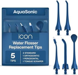 AquaSonic Icon Water Flosser Replacement Tips – 5 Tips, 4 Tip Types: Standard, Periodontal, Orthodontic & Tongue Scraper - Genuine, Authentic Parts