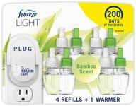 Febreze Plug In Air Fresheners, Light Bamboo, Odor Fighter for Strong Odors, 1 Warmer + 4 Oil Refills