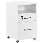 Yaheetech File Cabinet Mobile Letter Size File Storage Organizer Large Lateral Filing Cabinet with 2-Drawer and 1-Open Shelf Vintage Printer Stand for Home and Office White