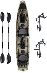 Upgraded Brooklyn 14.0 Tandem Pedal Kayak with Propeller Drive by BKC, 2-Person Sit-On-Top Fishing Kayak, Hand Rudder, Rod Holders, Large Storage, Stable 14ft Hull (Camo)