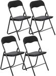 GarveeHome Folding Chairs 4 Pack with Cushion, Outdoor & Indoor Event Portable Metal Folding Chairs with Non-Slip Feet Pads Stackable Chairs, Black