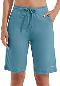 Willit Women's Shorts 10" Bermuda Cotton Long Shorts Yoga Exercise Knee Length Shorts Workout Athletic with Pockets Ocean Blue XL