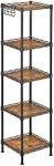 SONGMICS 5-Tier Bathroom Shelf, Storage Rack for Small Space, with 5 PP Shelf Liners, Removable Hook, Extendable Design, Ink Black and Rustic Brown ULGR023B02