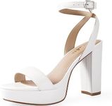 Ankis Platform Heels for Women 4 Inches Chunky Heels Sandals for Women Comfy Open Toe Block Heeled Sandals Nude White Silver Gold Black Ankle Strappy Heels for Women, C- White Pu, 5.5