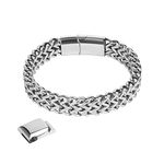 flintronic Men's Strong Antique Cuban Silver Bracelet, Fashion Retro 23cm+1.5cm Extension BuckleTitanium Steel Simple Six-sided Flat Denim Bracelet,Jewellery Gift for Boyfriend Husband Father - Silver