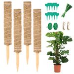 Vicloon Moss Pole, 4pcs Coir Totem Pole, Coir Moss Stick Plant Totem Moss Sticks for Indoor Plants Climbing, Creepers, with Twist Ties Plant Ties Labels Jute Rope, Moldproof Sticks Support (40cm)