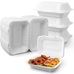 50 Pack Clamshell Take Out Food Containers, 9"x6" To Go Containers with Lids, Disposable Takeout Food Container for Meal Prep Leftover Lunch Sandwich, Made of Sugarcane Fiber