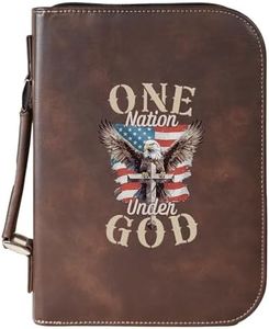 One Nation Under God - Eagle Bible Cover – Vegan Leather Scripture Case with Cross & Flag – Zippered Journal Holder with Handle, Fits Large Bibles, Rustic