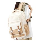 WEPLAN School Backpack,Casual Travel Daypack 15.6 Inch Laptop Backpack for Teenage, College Rucksack Lightweight Bookbag,Beige with Khaki