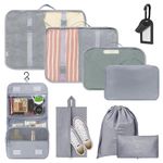 9 Set Packing Cubes, Hestiasko Travel Packing Cubes for Suitcase, Waterproof/Lightweight/Foldable Luggage Organizers with Clothes Shoes Cosmetics Storage Bag for Travel Daily Business Trip(Grey)