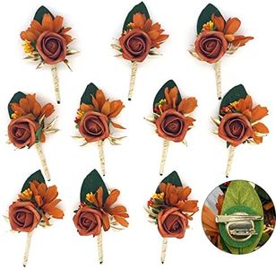 HOBRIMO of 10 Terracotta Boutonniere for Men for Wedding Groomsmen Guest Artificial Flowers Boutonniere for Wedding Ceremony Formal Dinner Party, Burnt Orange